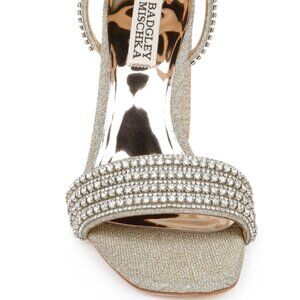 Badgley Mischka Becca Strappy Block Heel NIB Platino 7.5 Rhinestones